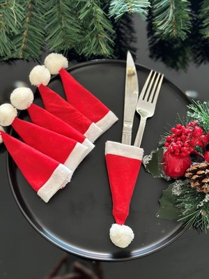 Kırmızı 6'lı Dekoratif Yılbaşı Sofra Kaşıklık Seti