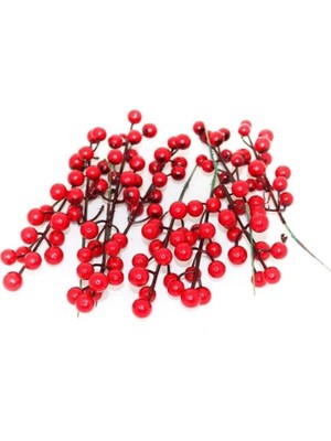 Kırmızı Kiraz Dalı Yılbaşı Ağacı Süsleme 20 Adet, Renkli ve Şık Dekorasyon Elemanı