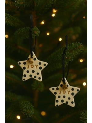 2'li Siyah Puantiyeli Yıldız ve Yazılı Yılbaşı Süsü, Minik Çan ve Kurdaleli