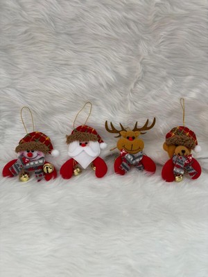 Gri Çanlı Keçe Ağaç Süsü 4'lü Set, Şık ve Doğal Dekoratif Detaylar