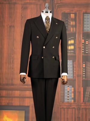 Italyan Stil Slim Fit Kruvaze Ceket Pantolon Takım Elbise Siyah T14865