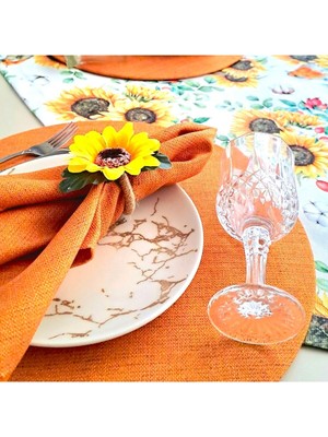 Turuncu 6'lı Günebakan Çiçek Peçete Yüzüğü, Şık Yemek Masası Süsü