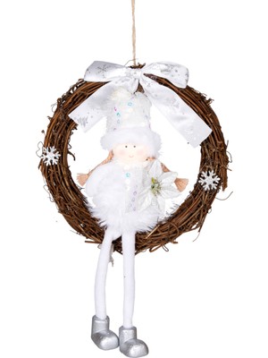 Beyaz Lame Peri Figürlü Kapı Çelengi 20X30 Cm, Şık ve Parlak Yılbaşı Süsü