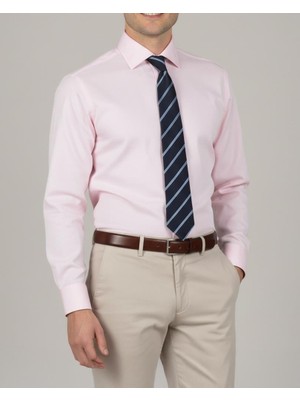 Italyan Stil Slim Fit Erkek Kravat Yaka Gömlek Pembe T14247