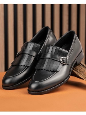 Italyan Stil Iç Dış Naturel Deri Erkek Ayakkabı Siyah T14616