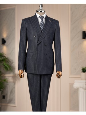 Italyan Stil Slim Fit Kruvaze Ceket Pantolon Takım Elbise Lacivert T14767