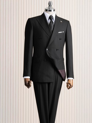 Italyan Stil Kruvaze Ceket Pantolon Takım Elbise Siyah T14020
