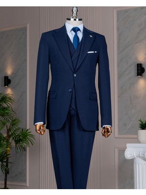 Italyan Stil 8 Drop Ceket Yelek Pantolon Takım Elbise Lacivert T14592