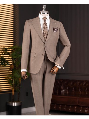 Italyan Stil Slim Fit Sivri Yaka Ceket Pantolon Takım Elbise Vizon T14755