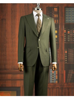 Italyan Stil Slim Fit Sivri Yaka Ceket Pantolon Takım Elbise Yeşil T14756