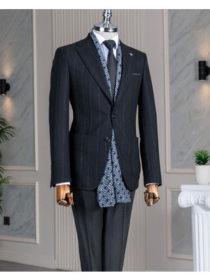Italyan Stil Slim Fit Yün Karışımlı Erkek Ceket Pantolon Takım Elbise Siyah T14653