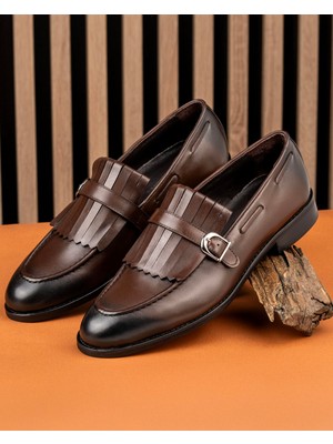 Italyan Stil Iç Dış Naturel Deri Erkek Ayakkabı Kahverengi T14618