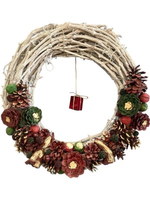 Kırmızı Yılbaşı Kapı Süsü 50CM, Partili ve Eğlenceli Asma Çelenk