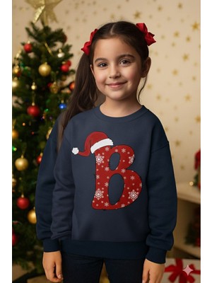 Çağla Kurt B Harfli Unisex Yilbasi Temali Sweatshirt Cocuk