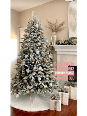 Yılbaşı Çam Ağacı Örtüsü 100 cm Yuvarlak Pofuduk Beyaz, Şık ve Lüks Dekorasyon.