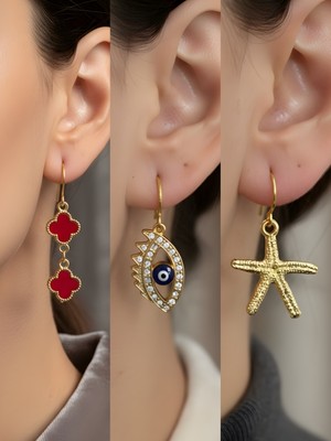 NKT Collection Trend Sembol Figürlü 3’lü Kadın Küpe Set