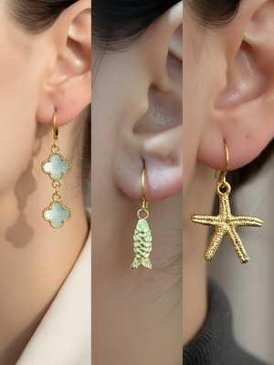 NKT Collection Trend Sembol Figürlü 3’lü Kadın Küpe Set