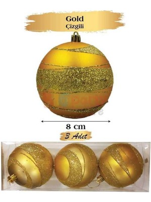 8 cm Renkli Top Süs 3'lü Set, Parlak ve Şık Dekorasyon, Yılbaşı Şıklığı