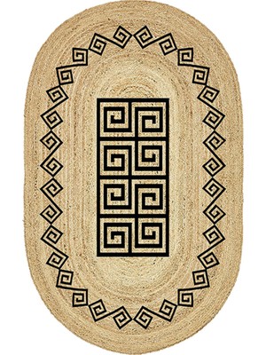 Kilim Home Boho 987 Jüt Hasır Etnik Desenli Oval Jüt Örme Doğal Hasır Natural Oval Halı