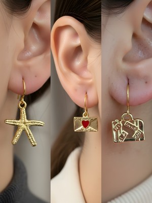 NKT Collection Trend Sembol Figürlü 3’lü Kadın Küpe Set