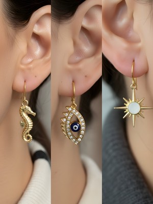 NKT Collection Trend Sembol Figürlü 3’lü Kadın Küpe Set