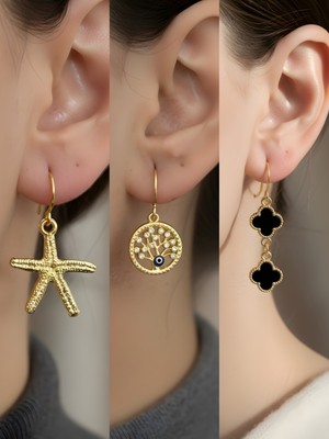 NKT Collection Trend Sembol Figürlü 3’lü Kadın Küpe Set