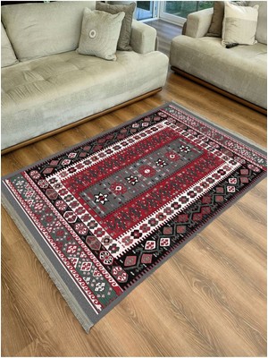 Kilim Home Mars Serisi Antik Kırmızı ve Siyah Tonlarında Otantik Desen Kaymaz Taban Şönil Halı