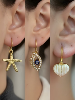 NKT Collection Trend Sembol Figürlü 3’lü Kadın Küpe Set