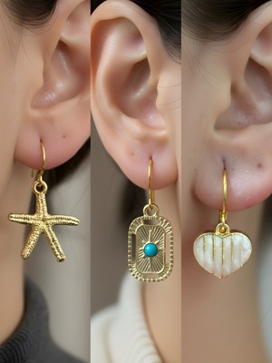 NKT Collection Trend Sembol Figürlü 3’lü Kadın Küpe Set