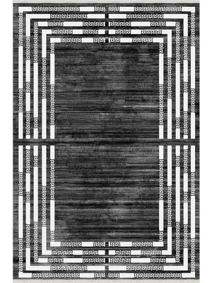 Kilim Home Mars Serisi Koyu Gri ve Krem Tonlarında Çizgili Etnik Desen Kaymaz Taban Şönil Halı