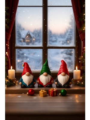 3'lü Renkli Yılbaşı Cüce Süsü, El Boyamalı, 13 cm Polyester Dekor