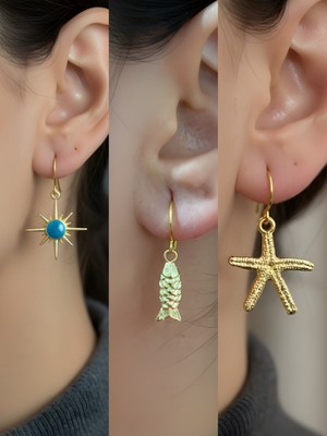 NKT Collection Trend Sembol Figürlü 3’lü Kadın Küpe Set