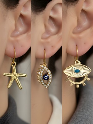 NKT Collection Trend Sembol Figürlü 3’lü Kadın Küpe Set