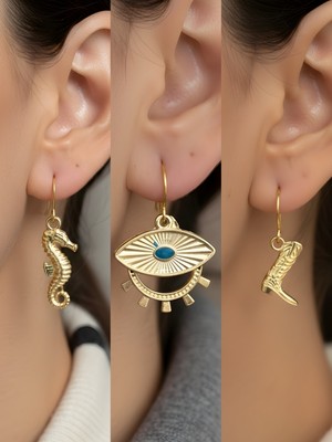 NKT Collection Trend Sembol Figürlü 3’lü Kadın Küpe Set