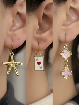 NKT Collection Trend Sembol Figürlü 3’lü Kadın Küpe Set