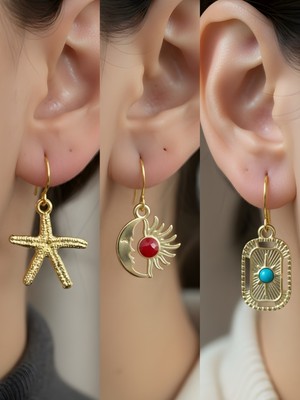 NKT Collection Trend Sembol Figürlü 3’lü Kadın Küpe Set