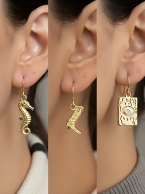 NKT Collection Trend Sembol Figürlü 3’lü Kadın Küpe Set