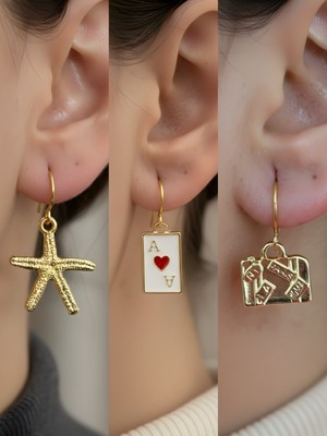 NKT Collection Trend Sembol Figürlü 3’lü Kadın Küpe Set