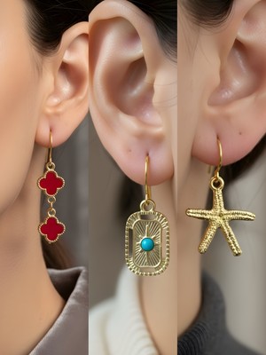 NKT Collection Trend Sembol Figürlü 3’lü Kadın Küpe Set