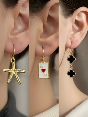 NKT Collection Trend Sembol Figürlü 3’lü Kadın Küpe Set