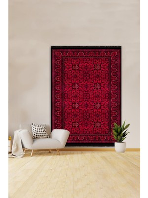 Kilim Home Mars 2008 Kırmızı Tonda Bordürlü Geometrik Afgan Desen Kaymaz Taban Dekoratif Halı