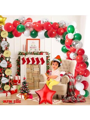 Yılbaşı Zincir Balon Pleksi Aynalı Dilek Çam Süsü Seti, Kırmızı