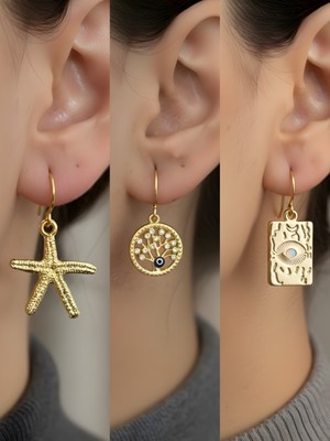 NKT Collection Trend Sembol Figürlü 3’lü Kadın Küpe Set