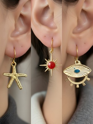 NKT Collection Trend Sembol Figürlü 3’lü Kadın Küpe Set