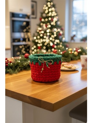 El Örgüsü Kırmızı Yılbaşı Sepeti, Noel Hediye ve Süsleme Için Özel Tasarım