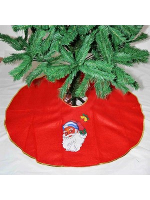 Kırmızı Yılbaşı Çam Ağacı Altı Örtüsü Noel Baba Temalı Süsleme 100 cm