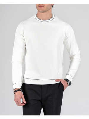 Italyan Stil Slim Fit Bisiklet Yaka Triko Kazak Beyaz T14502