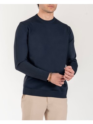 Italyan Stil Slim Fit Bisiklet Yaka Triko Kazak Lacivert T14497