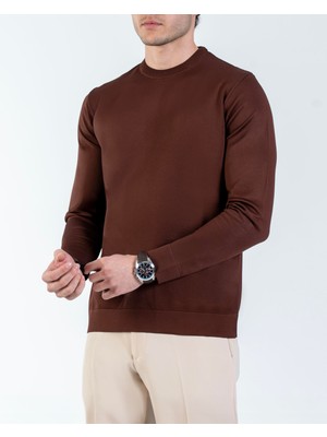 Italyan Stil Slim Fit Bisiklet Yaka Triko Kazak Kiremit T14500