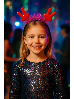 Kırmızı El Figürlü Pembe Simli Çocuk Saç Bandı, Yılbaşı ve Parti Şıklığı